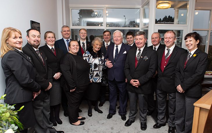 Picture of all the staff at Thomas Bragg Funeral Directors standing with the mayor of Solihull.