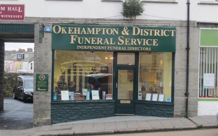 Picture of the front of the Okehampton District Funeral Service branch.